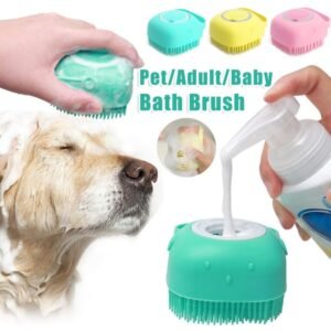 Silicone Dog Bath Massage Brush with Shampoo Port | Dogplify